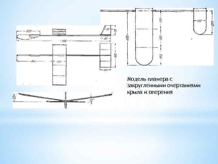 Модель планера с закругленными очертаниями крыла и оперения 