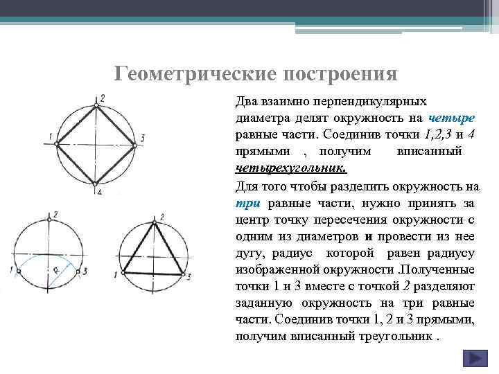 Делить окружность на 4