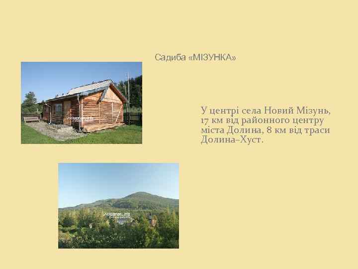 Садиба «МІЗУНКА» У центрі села Новий Мізунь, 17 км від районного центру міста Долина,