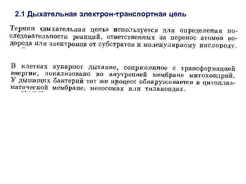 2. 1 Дыхательная электрон-транспортная цепь 