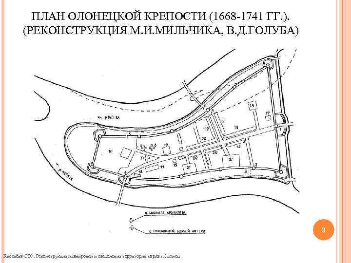 ПЛАН ОЛОНЕЦКОЙ КРЕПОСТИ (1668 -1741 ГГ. ). (РЕКОНСТРУКЦИЯ М. И. МИЛЬЧИКА, В. Д. ГОЛУБА)