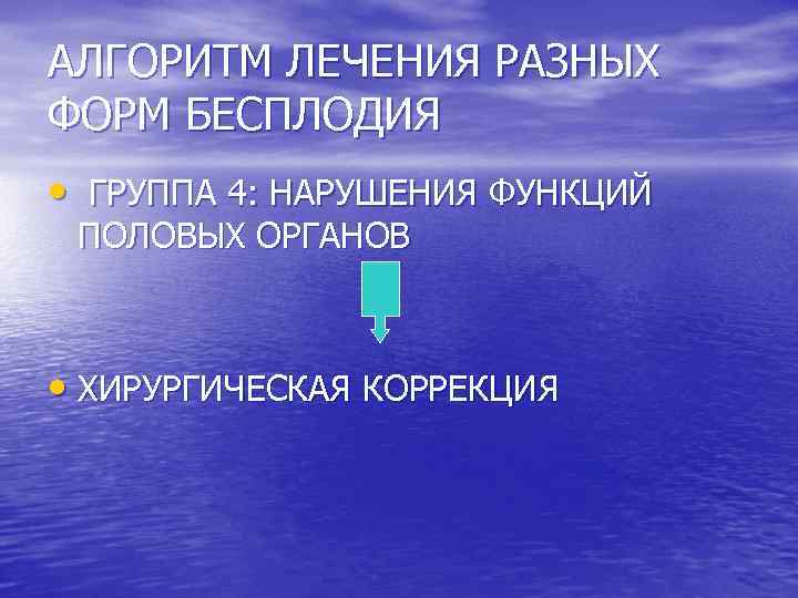 АЛГОРИТМ ЛЕЧЕНИЯ РАЗНЫХ ФОРМ БЕСПЛОДИЯ • ГРУППА 4: НАРУШЕНИЯ ФУНКЦИЙ ПОЛОВЫХ ОРГАНОВ • ХИРУРГИЧЕСКАЯ