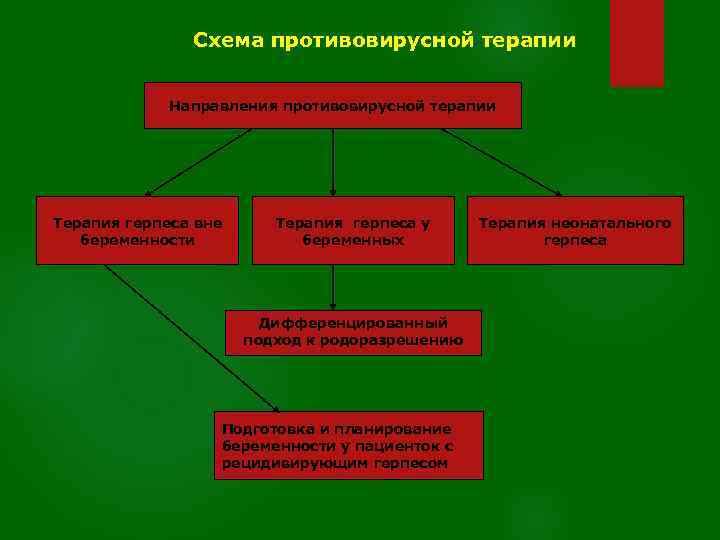 Схема противовирусной терапии Направления противовирусной терапии Терапия герпеса вне беременности Терапия герпеса у беременных