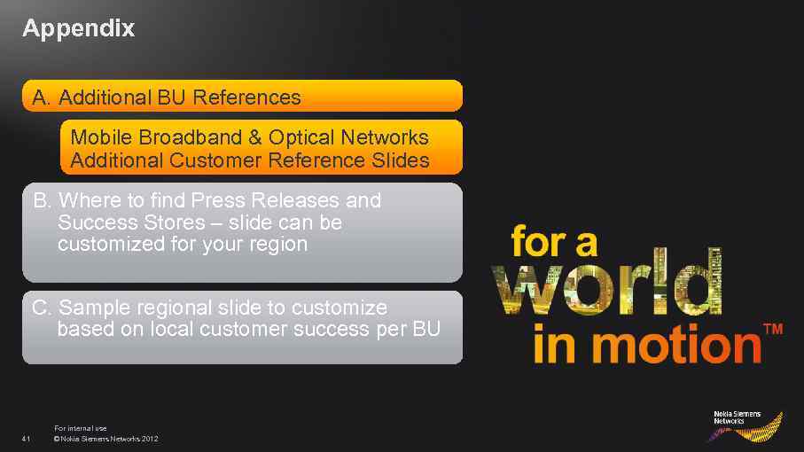 Appendix A. Additional BU References Mobile Broadband & Optical Networks Additional Customer Reference Slides