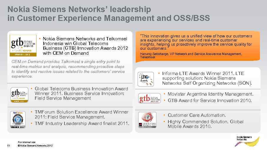 Nokia Siemens Networks’ leadership in Customer Experience Management and OSS/BSS • Nokia Siemens Networks