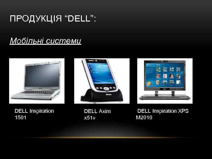 ПРОДУКЦІЯ “DELL”: Мобільні системи DELL Inspiration 1501 DELL Axim x 51 v DELL Inspiration