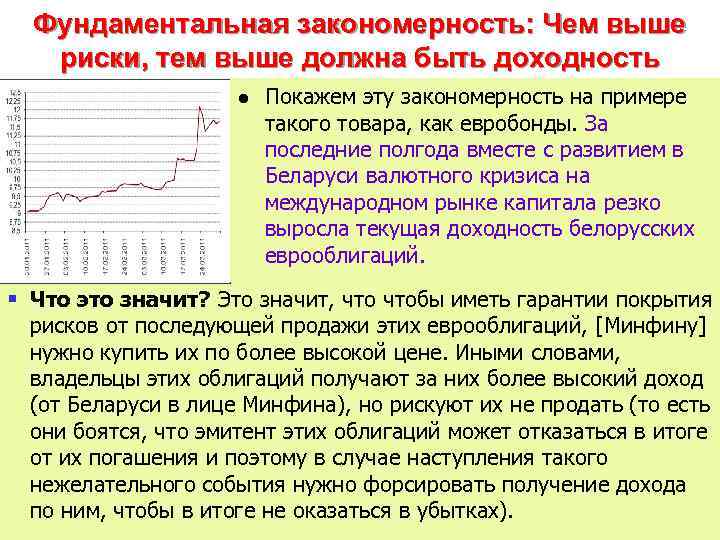 Фундаментальная закономерность: Чем выше риски, тем выше должна быть доходность l Покажем эту закономерность