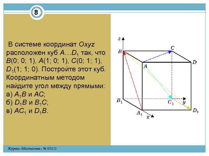 8 систем координат. Oxyz система координат 2,0,1. Система координат Oxyz. Куб в системе координат. Изобразите систему координат Oxyz.