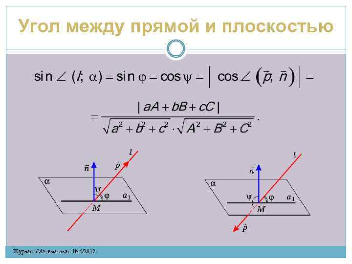 Угол между прямой и плоскостью Журнал «Математика» № 6/2012 