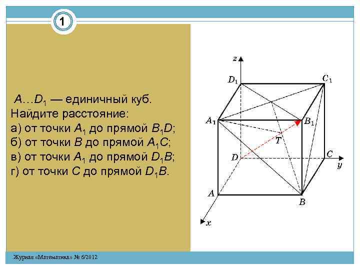 1 А…D 1 — единичный куб. Найдите расстояние: а) от точки А 1 до