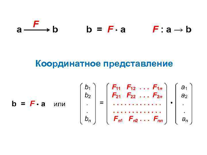 a F b b = F a F: a→b Координатное представление 