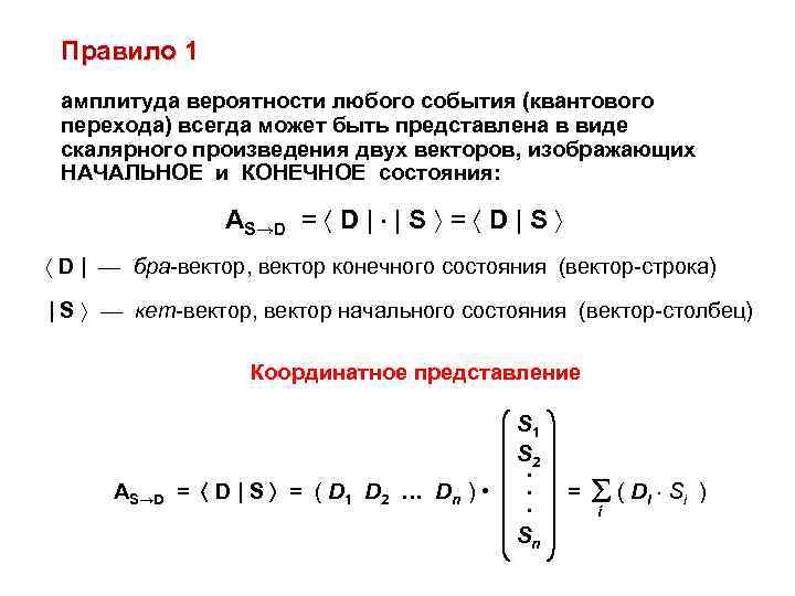 Правило 1 амплитуда вероятности любого события (квантового перехода) всегда может быть представлена в виде