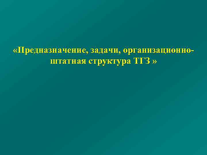  «Предназначение, задачи, организационно штатная структура ТГЗ » 