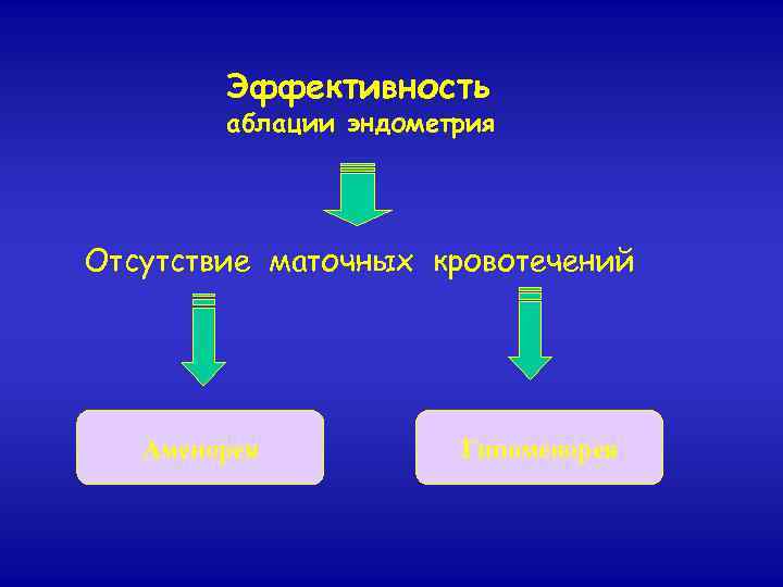 Эффективность аблации эндометрия Отсутствие маточных кровотечений Аменорея Гипоменорея 