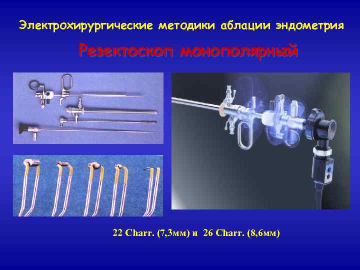 Электрохирургические методики аблации эндометрия Резектоскоп монополярный 22 Charr. (7, 3 мм) и 26 Charr.