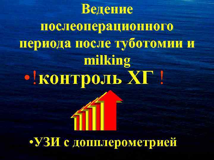 Ведение послеоперационного периода после туботомии и milking • !контроль ХГ ! • УЗИ с