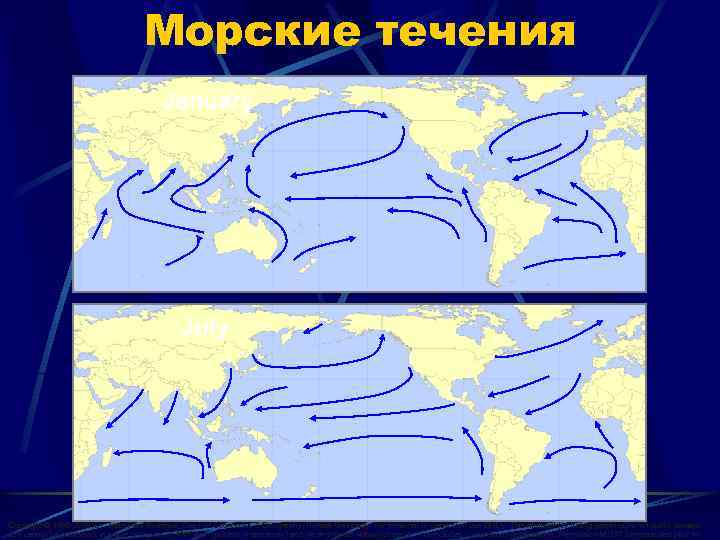 Морские течения January July Copyright © 1998 -2008, Dr. Jean-Paul Rodrigue, Dept. of Economics