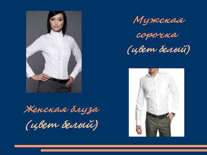 Мужская сорочка (цвет белый) Женская блуза (цвет белый) 