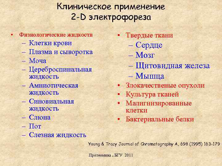 Клиническое применение 2 -D электрофореза • Физиологические жидкости – – – – – Клетки