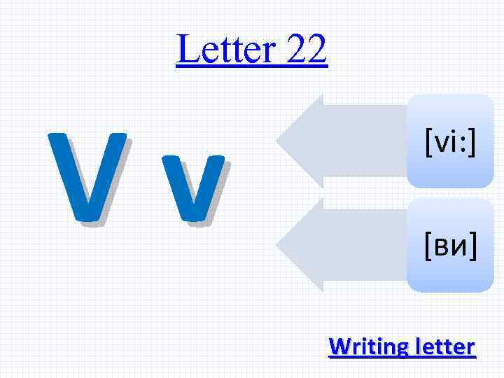 Letter 22 Vv [vi: ] [ви] Writing letter 