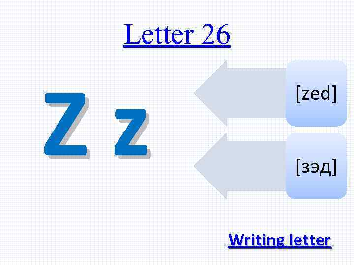 Letter 26 Zz [zed] [зэд] Writing letter 