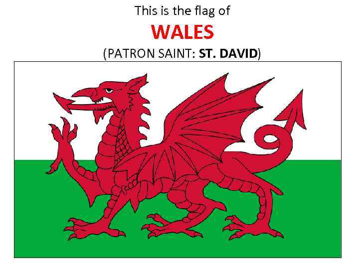 This is the flag of WALES (PATRON SAINT: ST. DAVID) 
