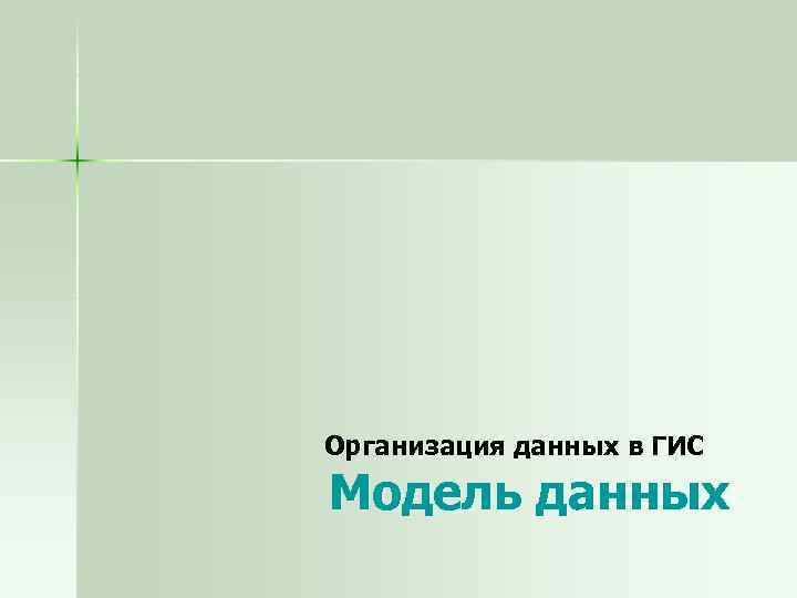 Организация данных в ГИС Модель данных 