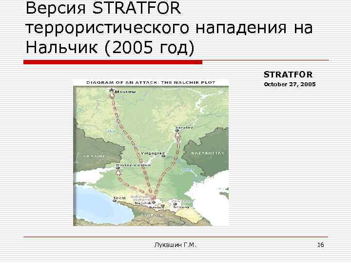 Версия STRATFOR террористического нападения на Нальчик (2005 год) STRATFOR October 27, 2005 Лукашин Г.