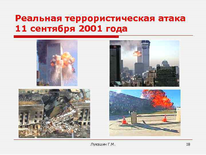 Реальная террористическая атака 11 сентября 2001 года Лукашин Г. М. 18 