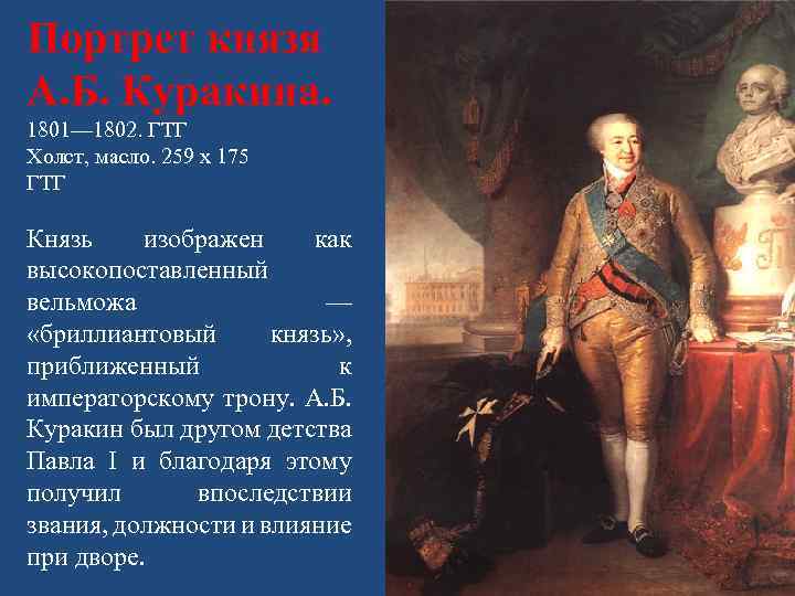 Портрет князя А. Б. Куракина. 1801— 1802. ГТГ Холст, масло. 259 х 175 ГТГ