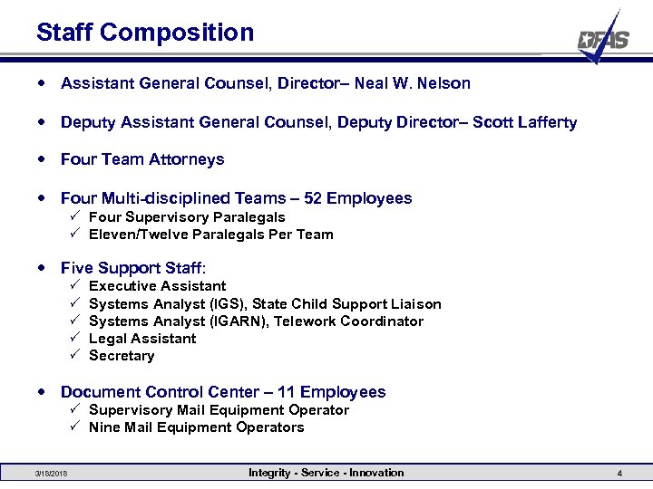 Staff Composition Assistant General Counsel, Director– Neal W. Nelson Deputy Assistant General Counsel, Deputy