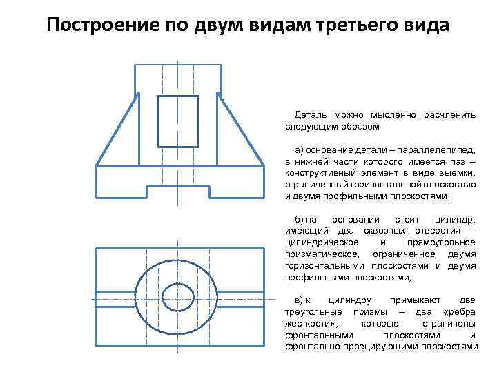 Основа и детали. Построение третьего вида с сечением. Построение третьего вида по двум. Построение детали в двух видах. Построение трех видов разреза сечения.