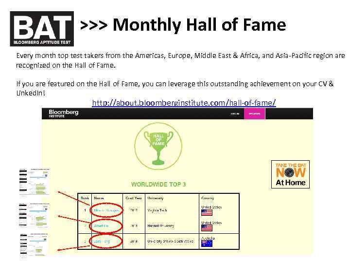 >>> Monthly Hall of Fame Every month top test takers from the Americas, Europe,