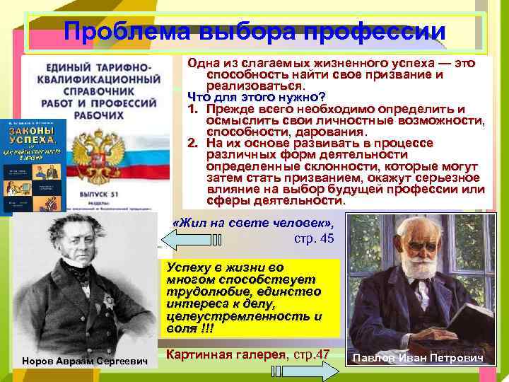 Проблема выбора профессии Одна из слагаемых жизненного успеха — это способность найти свое призвание