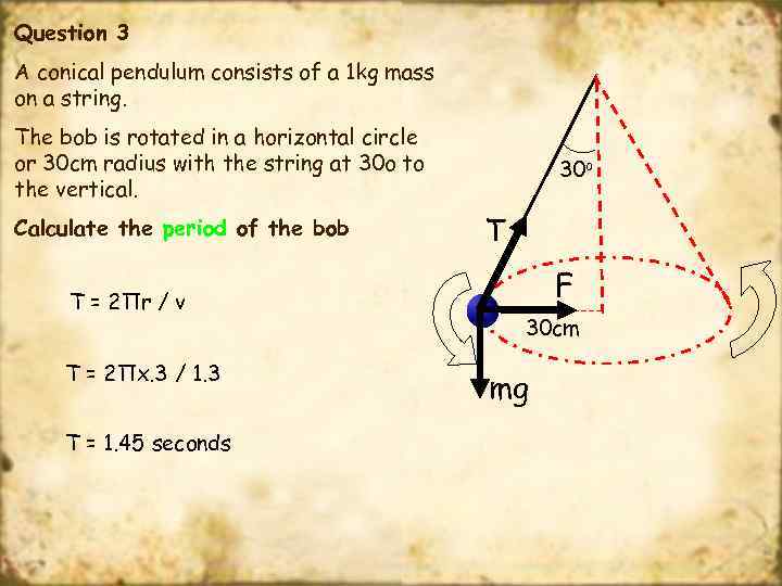 Question 3 A conical pendulum consists of a 1 kg mass on a string.