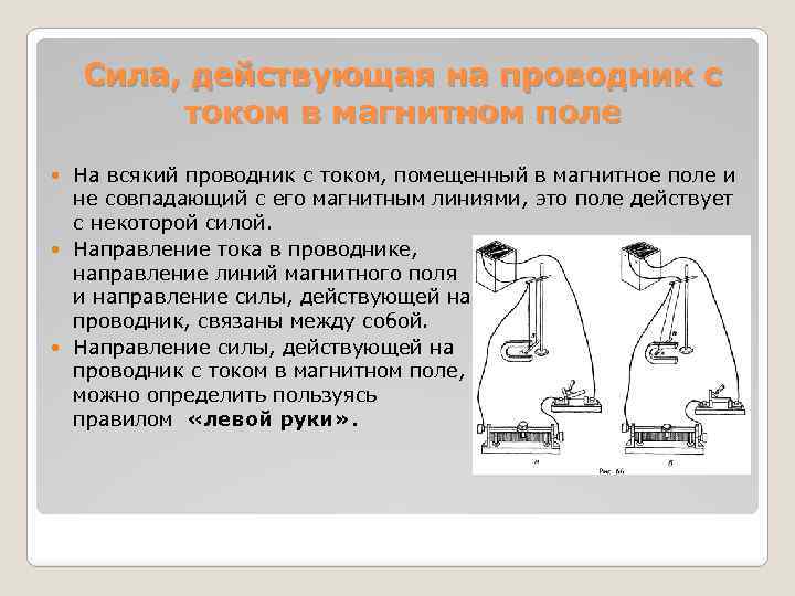 Сила, действующая на проводник с током в магнитном поле На всякий проводник с током,