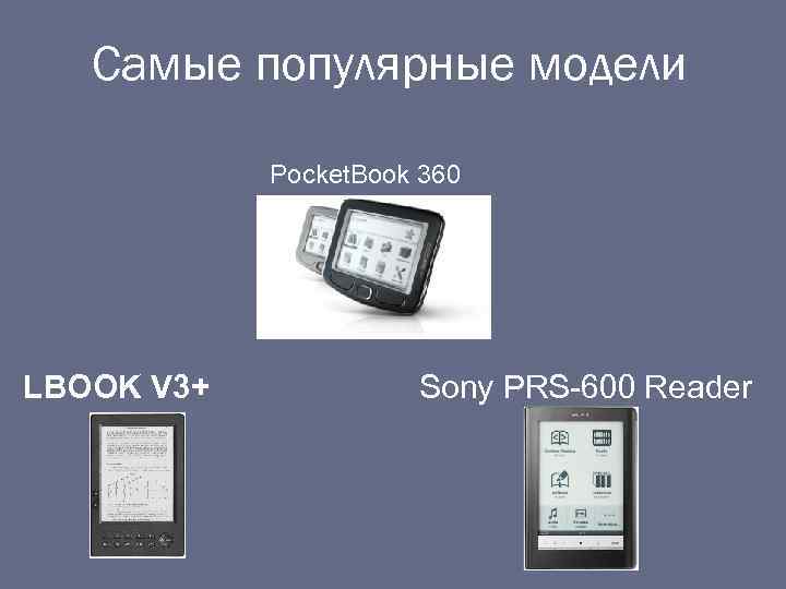 Самые популярные модели Pocket. Book 360 LBOOK V 3+ Sony PRS-600 Reader 