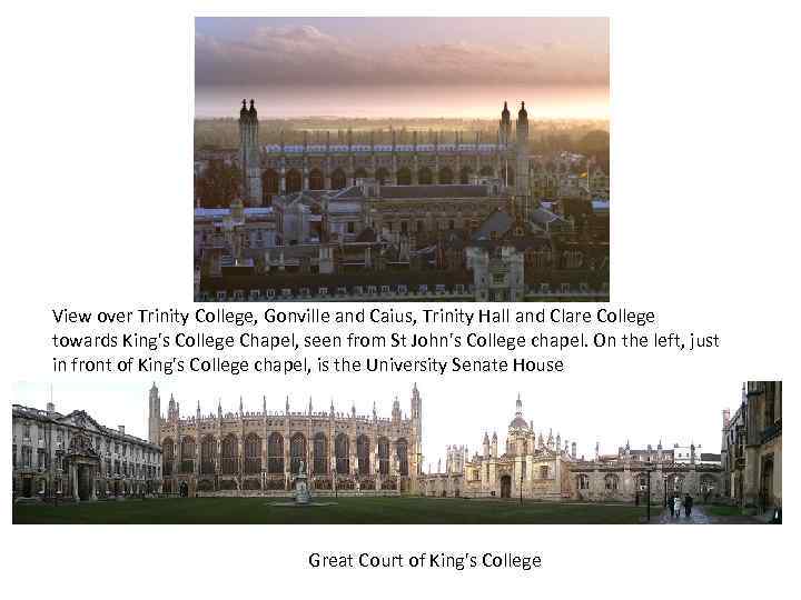 View over Trinity College, Gonville and Caius, Trinity Hall and Clare College towards King's