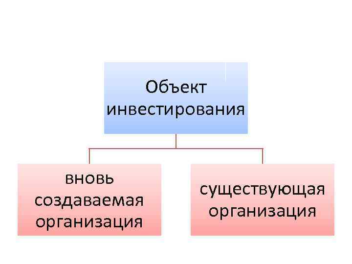 Объект инвестирования вновь создаваемая организация существующая организация 