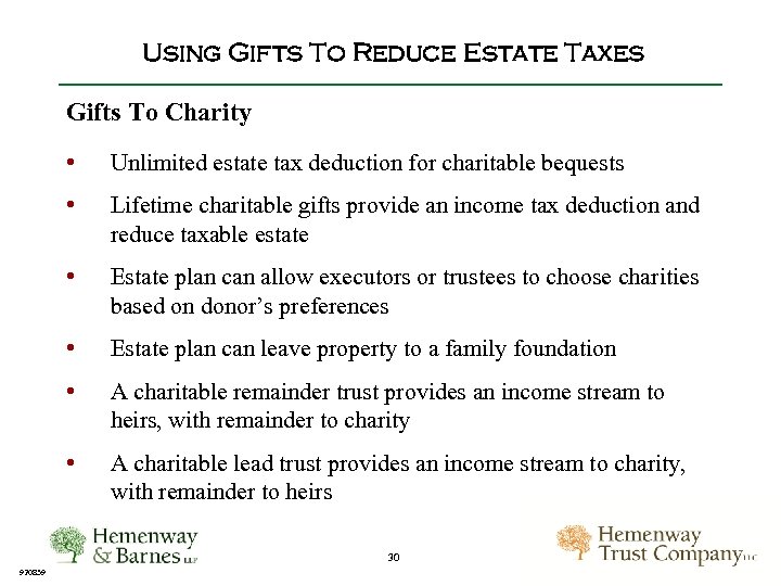 Using Gifts To Reduce Estate Taxes Gifts To Charity • Unlimited estate tax deduction