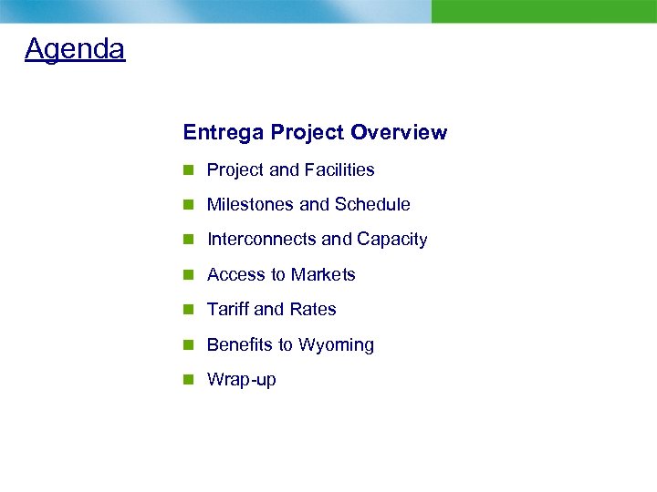 Agenda Entrega Project Overview n Project and Facilities n Milestones and Schedule n Interconnects