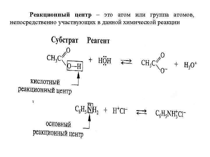 Реакционный центр – это атом или группа атомов, непосредственно участвующих в данной химической реакции