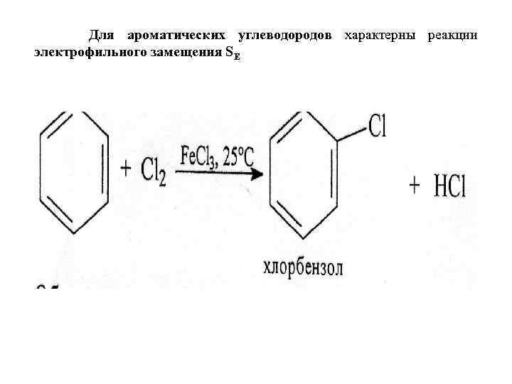 Для ароматических углеводородов характерны реакции электрофильного замещения SE 