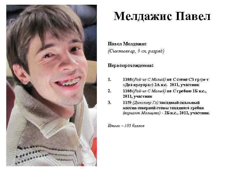 Мелдажис Павел Мелдажис (Сыктывкар, 3 сп. разряд) Первопрохождения: 1. 2. 3. 1108 (Рай-из С