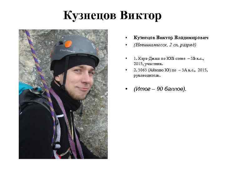 Кузнецов Виктор • • Кузнецов Виктор Владимирович (Невинномысск, 2 сп. разряд) • 1. Кара-Джаш