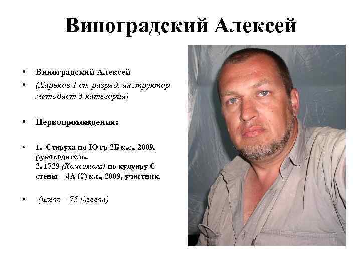 Виноградский Алексей • • Виноградский Алексей (Харьков 1 сп. разряд, инструктор методист 3 категории)