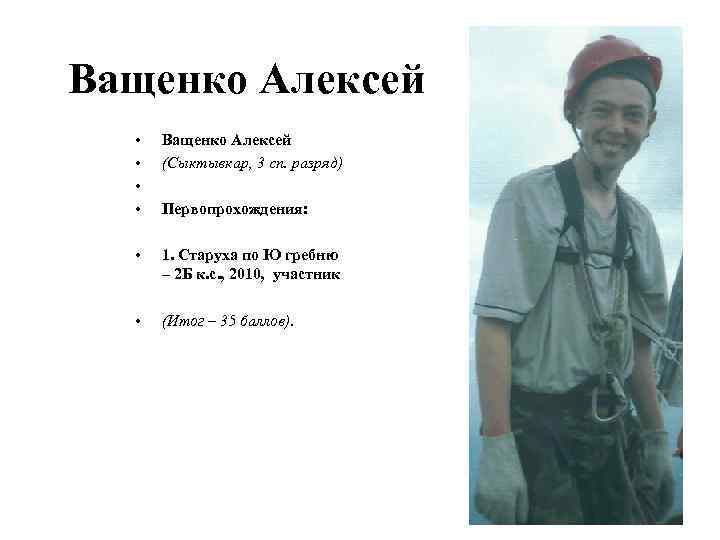Ващенко Алексей • • Ващенко Алексей (Сыктывкар, 3 сп. разряд) • 1. Старуха по