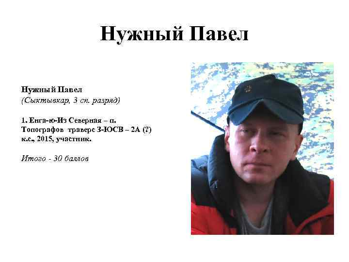 Нужный Павел (Сыктывкар, 3 сп. разряд) 1. Енга-ю-Из Северная – п. Топографов траверс З-ЮСВ