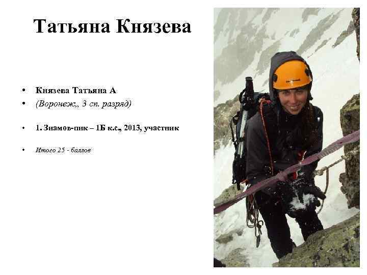 Татьяна Князева • • Князева Татьяна А (Воронеж, , 3 сп. разряд) • 1.