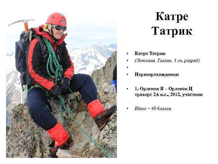 Катре Татрик • • Катре Татрик (Эстония, Таллин, 3 сп. разряд) • 1. Орленок